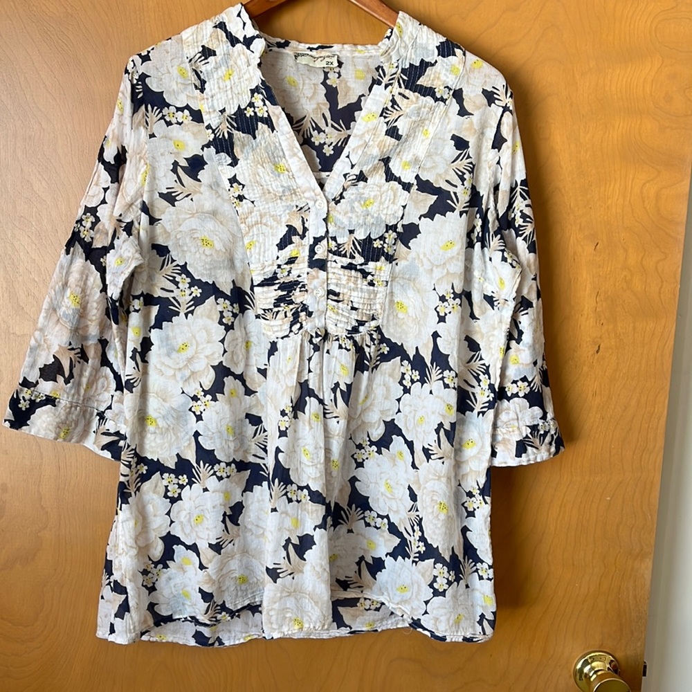 ModCloth Magazine Brand Plus Size Vintage Style Flowy 3/4 Sleeve Tunic Top